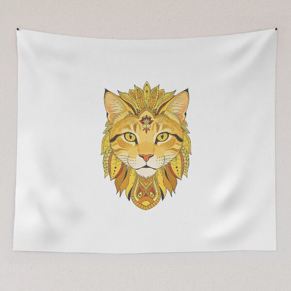 Item preview, Mystical Golden Cat Mandala | Sacred Feline Boho Art designed and sold by ZafranOnline.