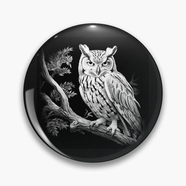 Item preview, Black and White Owl on Branch Nocturnal Wildlife Art designed and sold by inkoutninja.