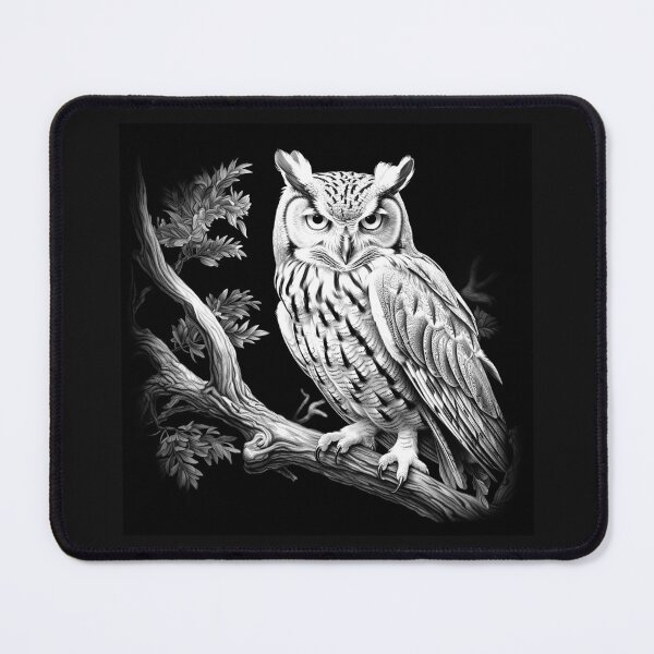 Item preview, Black and White Owl on Branch Nocturnal Wildlife Art designed and sold by inkoutninja.