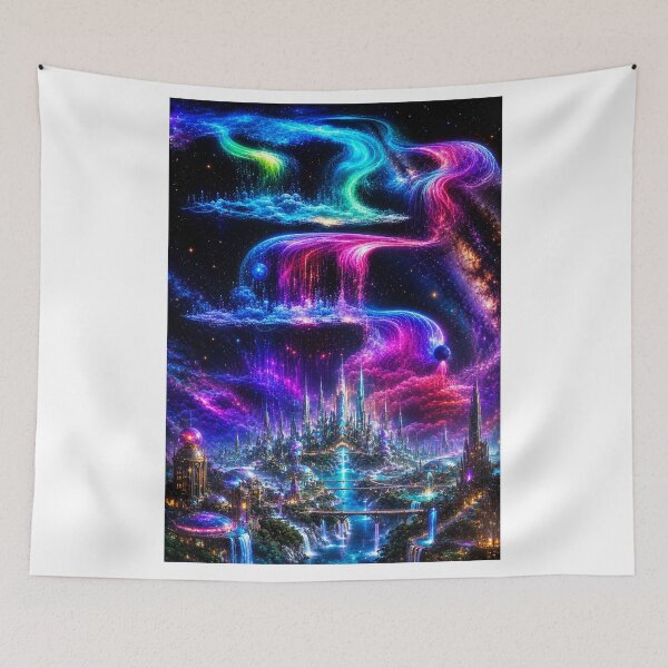 Item preview, Colorful waterfall over a futuristic city designed and sold by cloude-vigal.
