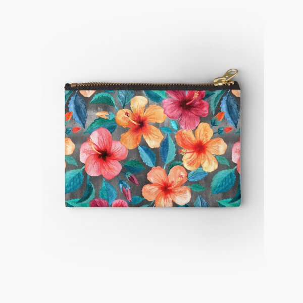 Item preview, Colorful Watercolor Hibiscus on Dark Charcoal designed and sold by micklyn.