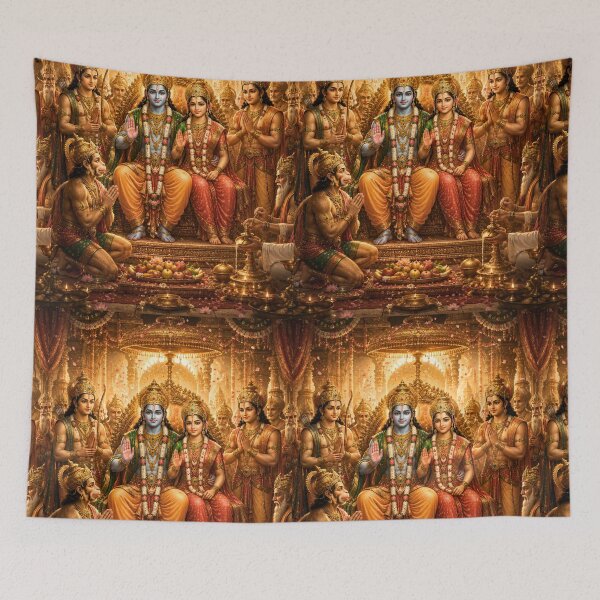 Item preview, Ram Navami Lord Ram Coronation Wall Art | Ayodhya Pattabhishekam Artwork | Premium Hindu Canvas Print designed and sold by Homyar.
