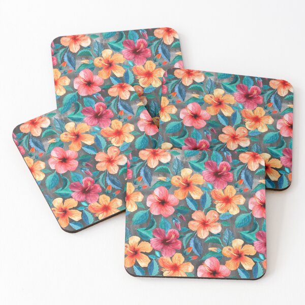 Item preview, Colorful Watercolor Hibiscus on Dark Charcoal designed and sold by micklyn.