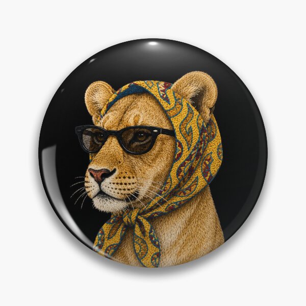 Item preview, Fashion Lioness Embroidery Art, Lioness with Sunglasses, Vintage Headscarf Animal Portrait designed and sold by ColorSplash123.