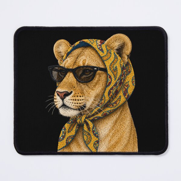 Item preview, Fashion Lioness Embroidery Art, Lioness with Sunglasses, Vintage Headscarf Animal Portrait designed and sold by ColorSplash123.