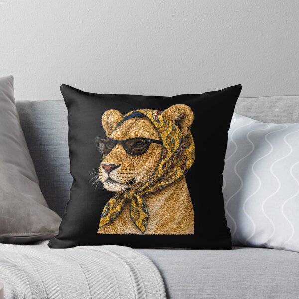 Item preview, Fashion Lioness Embroidery Art, Lioness with Sunglasses, Vintage Headscarf Animal Portrait designed and sold by ColorSplash123.