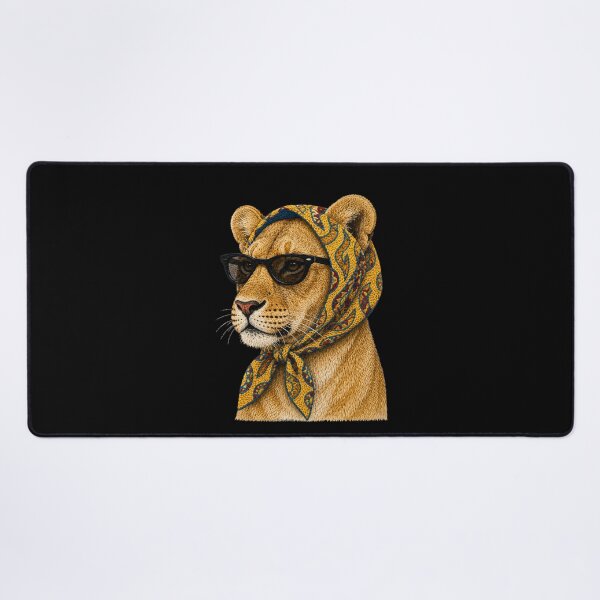 Item preview, Fashion Lioness Embroidery Art, Lioness with Sunglasses, Vintage Headscarf Animal Portrait designed and sold by ColorSplash123.