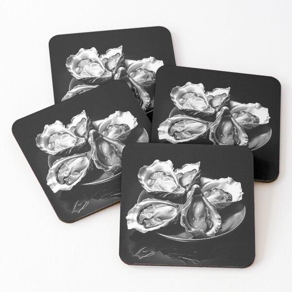 Item preview, Black and White Oysters on Plate Seafood Coastal Art designed and sold by inkoutninja.