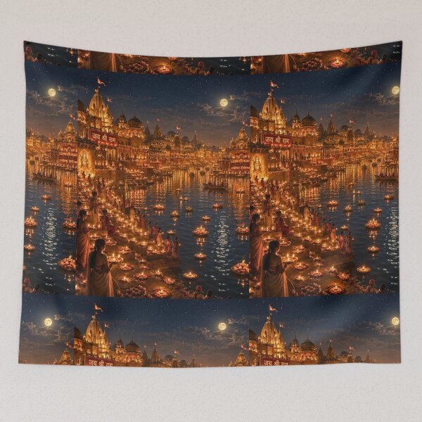 Item preview, Ram Navami Ayodhya Deepotsav Wall Art | Festival of Lights in Ayodhya | Premium Hindu Canvas Print designed and sold by Homyar.