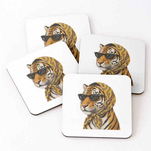 Item preview, Fashion Tiger Embroidery Art, Tiger with Sunglasses, Vintage Headscarf Animal Portrait designed and sold by ColorSplash123.