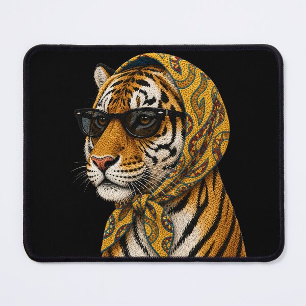 Item preview, Fashion Tiger Embroidery Art, Tiger with Sunglasses, Vintage Headscarf Animal Portrait designed and sold by ColorSplash123.