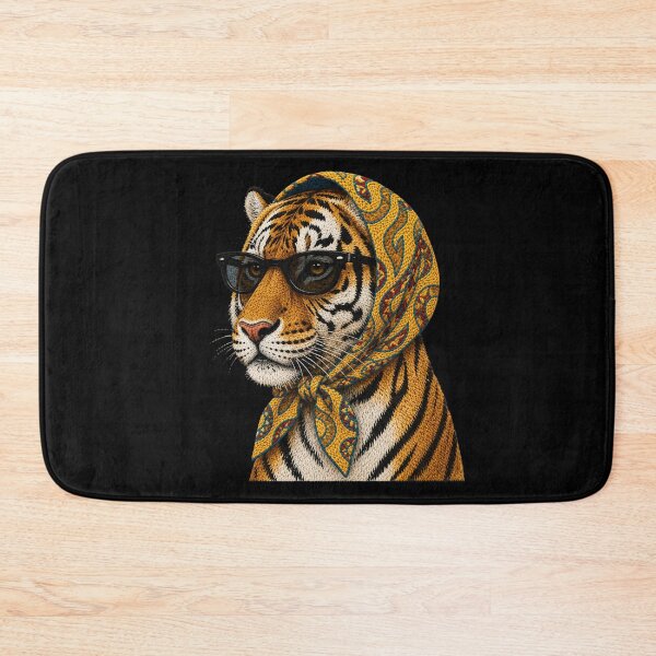 Item preview, Fashion Tiger Embroidery Art, Tiger with Sunglasses, Vintage Headscarf Animal Portrait designed and sold by ColorSplash123.