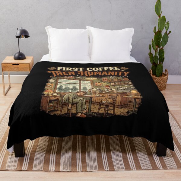 Item preview, First Coffee Then Humanity Funny Morning Coffee Lover Retro Cafe Humor Design designed and sold by Im-Ara.
