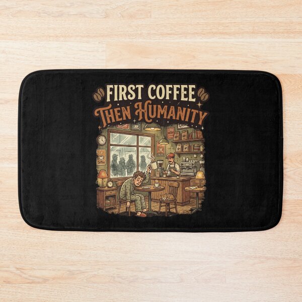 Item preview, First Coffee Then Humanity Funny Morning Coffee Lover Retro Cafe Humor Design designed and sold by Im-Ara.