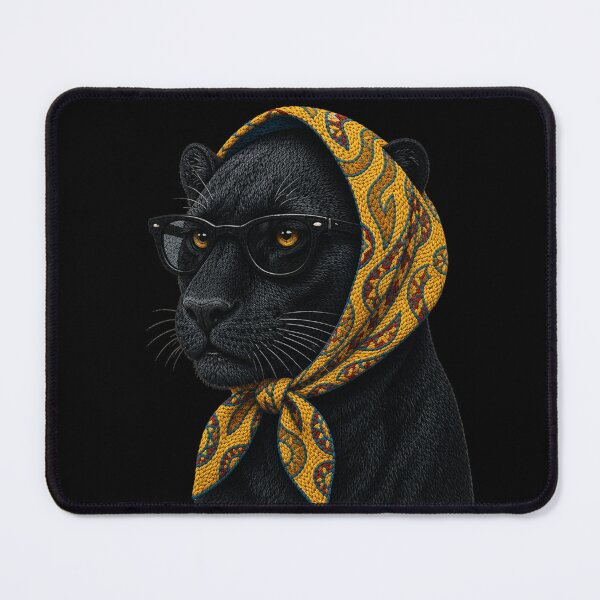 Item preview, Fashion Black Panther Embroidery Art, Panther with Sunglasses, Vintage Headscarf Animal Portrait designed and sold by ColorSplash123.