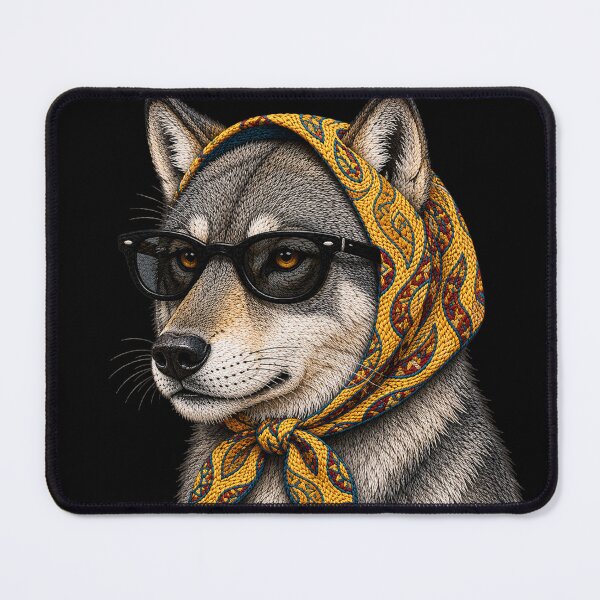 Item preview, Fashion Wolf Embroidery Art, Wolf with Sunglasses, Vintage Headscarf Animal Portrait designed and sold by ColorSplash123.