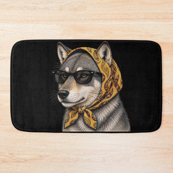 Item preview, Fashion Wolf Embroidery Art, Wolf with Sunglasses, Vintage Headscarf Animal Portrait designed and sold by ColorSplash123.