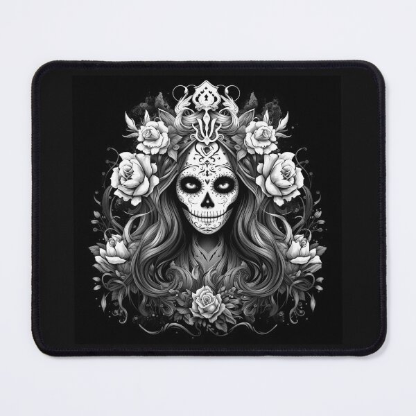 Item preview, Black and White Sugar Skull Woman Floral Gothic Art designed and sold by inkoutninja.