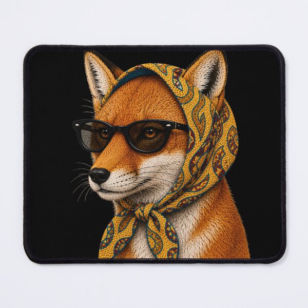 Item preview, Fashion Red Fox Embroidery Art, Fox with Sunglasses, Vintage Headscarf Animal Portrait designed and sold by ColorSplash123.