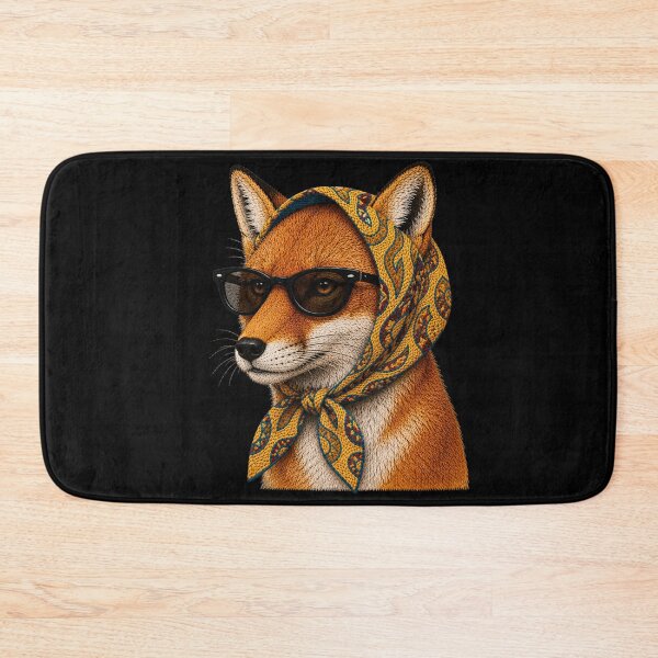 Item preview, Fashion Red Fox Embroidery Art, Fox with Sunglasses, Vintage Headscarf Animal Portrait designed and sold by ColorSplash123.