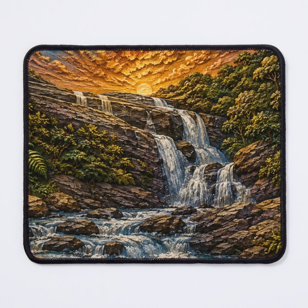 Item preview, Waterfall Sunset Forest Landscape Art Nature Design designed and sold by IGLCreative.