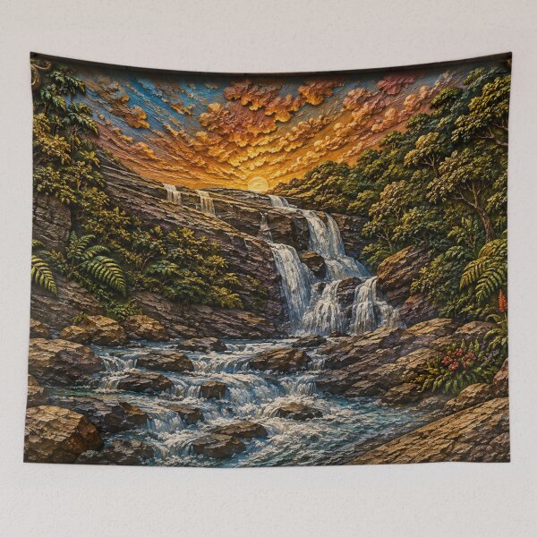 Item preview, Waterfall Sunset Forest Landscape Art Nature Design designed and sold by IGLCreative.