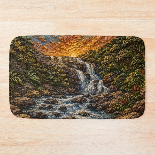 Item preview, Waterfall Sunset Forest Landscape Art Nature Design designed and sold by IGLCreative.