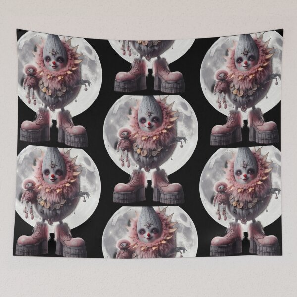 Item preview, Creepy Cute Fluffy Clown Creature with Full Moon designed and sold by LujziWorld.