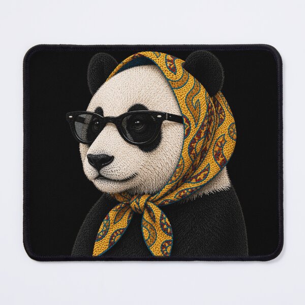 Item preview, Fashion Panda Embroidery Art, Panda with Sunglasses, Vintage Headscarf Animal Portrait designed and sold by ColorSplash123.