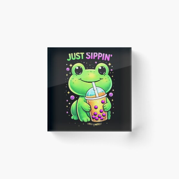 Item preview, Just Sippin Cute Frog Drinking Bubble Tea Kawaii Cartoon Art designed and sold by MiALopezArt.