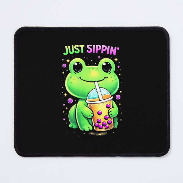 Item preview, Just Sippin Cute Frog Drinking Bubble Tea Kawaii Cartoon Art designed and sold by MiALopezArt.