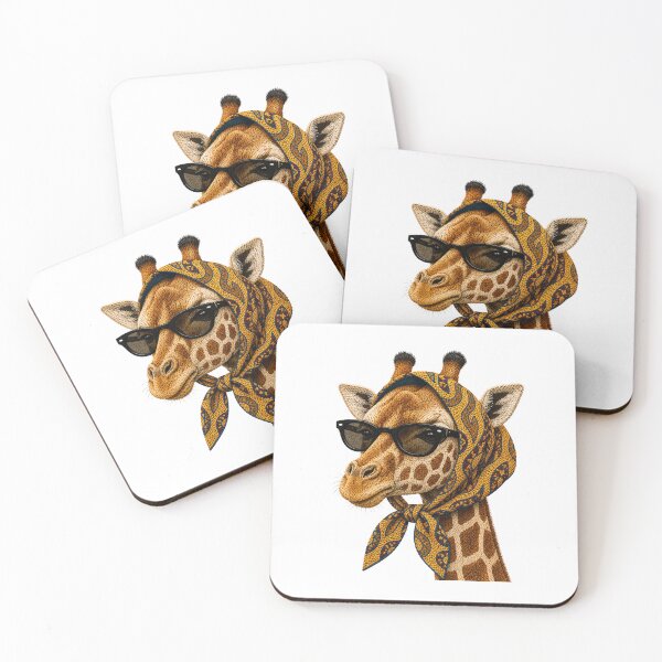 Item preview, Fashion Giraffe Embroidery Art, Giraffe with Sunglasses, Vintage Headscarf Animal Portrait designed and sold by ColorSplash123.