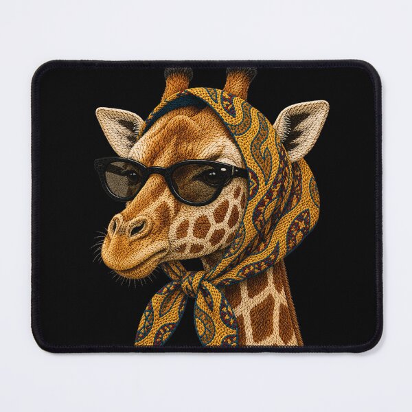 Item preview, Fashion Giraffe Embroidery Art, Giraffe with Sunglasses, Vintage Headscarf Animal Portrait designed and sold by ColorSplash123.