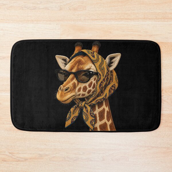 Item preview, Fashion Giraffe Embroidery Art, Giraffe with Sunglasses, Vintage Headscarf Animal Portrait designed and sold by ColorSplash123.