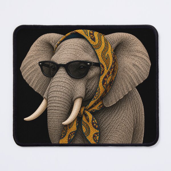 Item preview, Fashion Elephant Embroidery Art, Elephant with Sunglasses, Vintage Headscarf Animal Portrait designed and sold by ColorSplash123.