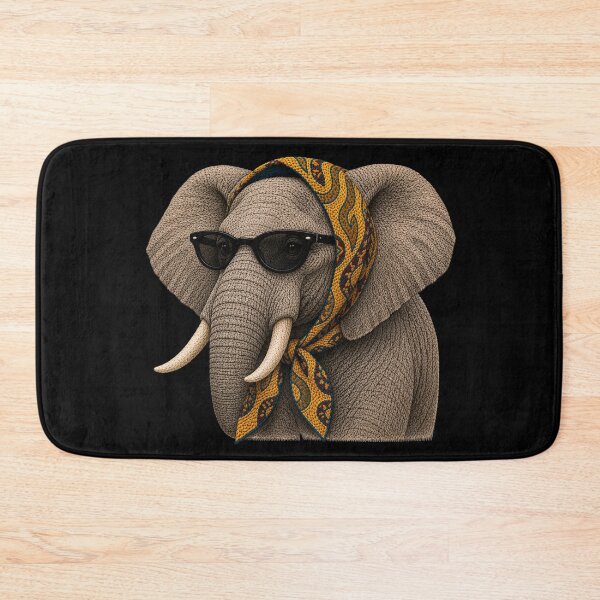 Item preview, Fashion Elephant Embroidery Art, Elephant with Sunglasses, Vintage Headscarf Animal Portrait designed and sold by ColorSplash123.