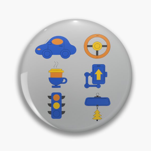 Item preview, Retro Daily Driver Icon Set — Vintage Car Coffee Commute Illustration | Steering Wheel Traffic Light Navigation Flat Design Art designed and sold by Yasmine Mohammed.