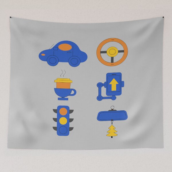 Item preview, Retro Daily Driver Icon Set — Vintage Car Coffee Commute Illustration | Steering Wheel Traffic Light Navigation Flat Design Art designed and sold by Yasmine Mohammed.