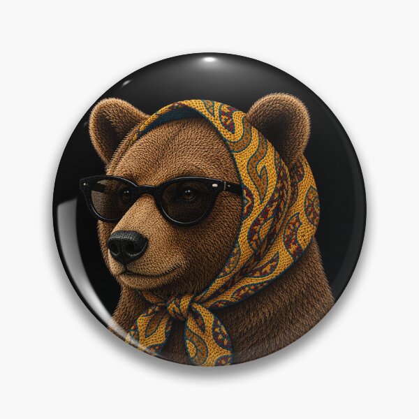 Item preview, Fashion Brown Bear Embroidery Art, Bear with Sunglasses, Vintage Headscarf Animal Portrait designed and sold by ColorSplash123.
