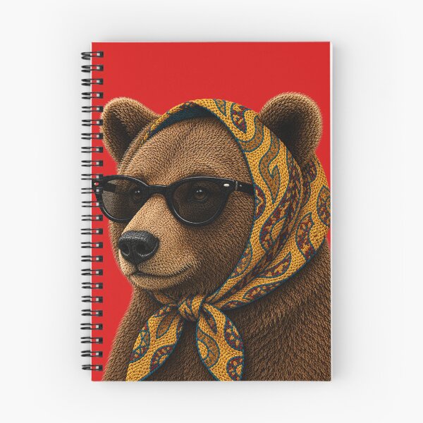 Item preview, Fashion Brown Bear Embroidery Art, Bear with Sunglasses, Vintage Headscarf Animal Portrait designed and sold by ColorSplash123.