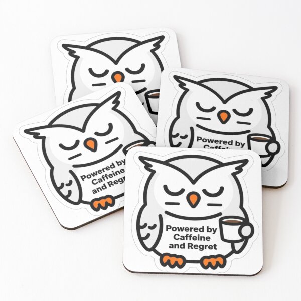 Item preview, Powered by Caffeine and Regret | Funny Tired Owl Sticker designed and sold by Inkabbmate.