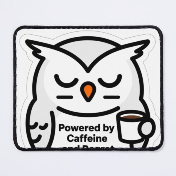 Item preview, Powered by Caffeine and Regret | Funny Tired Owl Sticker designed and sold by Inkabbmate.