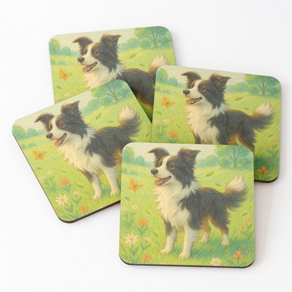 Item preview, Happy Border Collie in a Sunny Flower Meadow designed and sold by Itjung-Room.