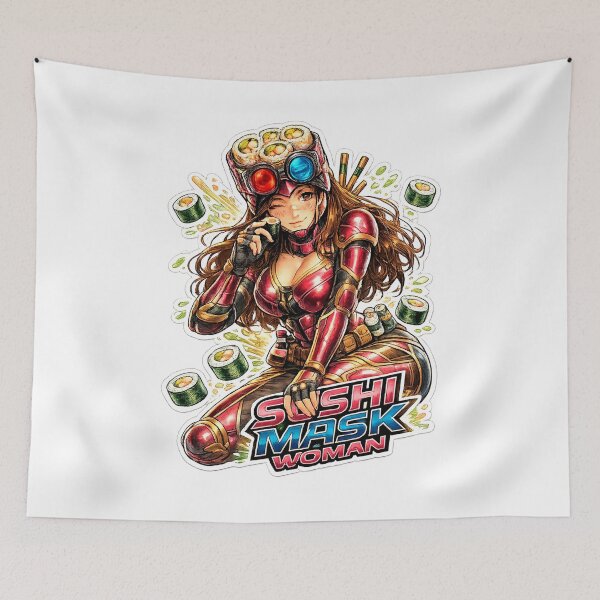 Item preview, Sushi Mask Woman - Cyberpunk Anime Style Japanese Food Art designed and sold by Surreal Characters & Cute Pups.