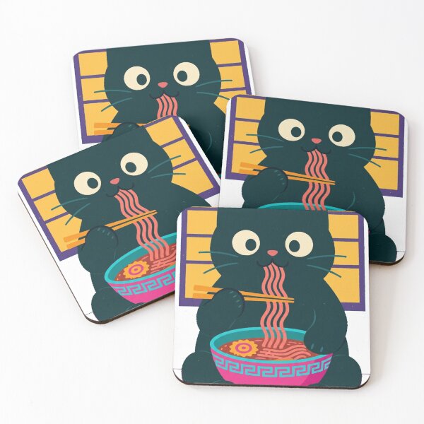 Item preview, Cute Black Cat Eating Ramen Kawaii Japanese Art designed and sold by BLUESKY11a.
