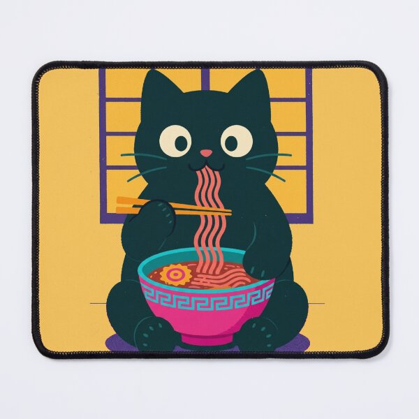Item preview, Cute Black Cat Eating Ramen Kawaii Japanese Art designed and sold by BLUESKY11a.