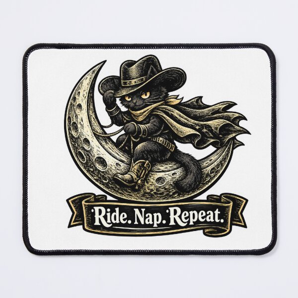 Item preview, Ride Nap Repeat Moon Cowboy Cat | Midnight Meowrider designed and sold by CozyNekoClub.