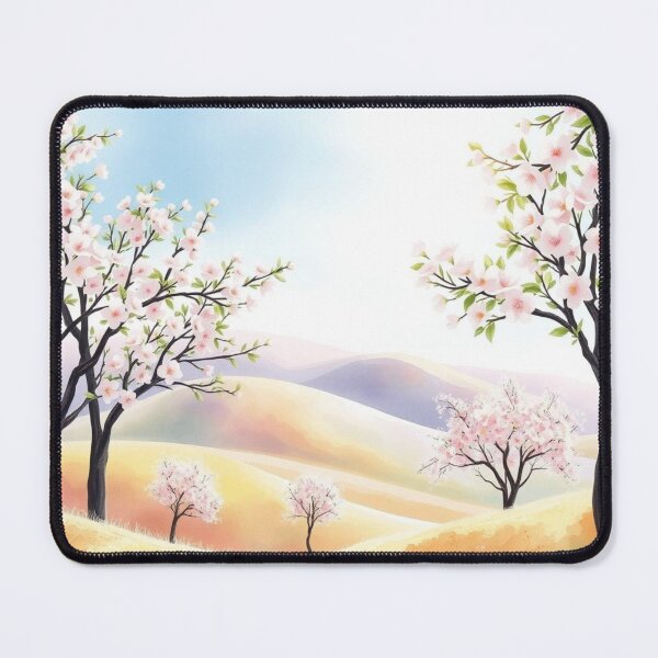 Item preview, Cherry Blossom Hills Watercolor Landscape Art Print designed and sold by EllDAV777.