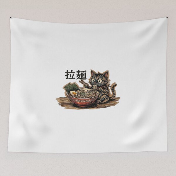 Item preview, Cute Cat Eating Ramen Japanese Noodles | Funny Kawaii Anime Ukiyo-e Art designed and sold by Sobari.