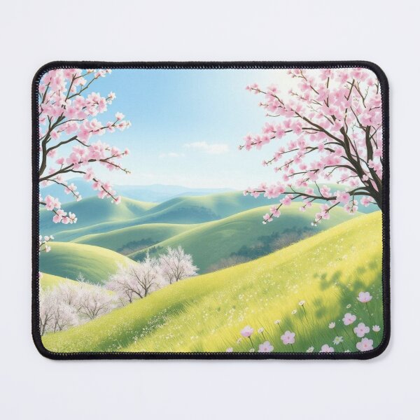 Item preview, Cherry Blossom Hills Spring Landscape Art Print designed and sold by EllDAV777.
